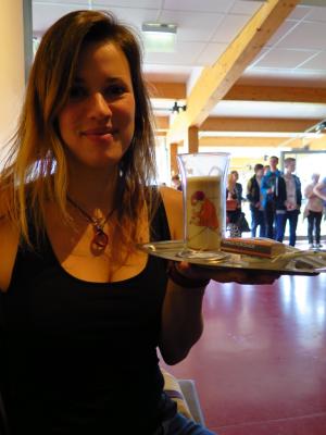 Katja tasting the drink chocolate at Zotter